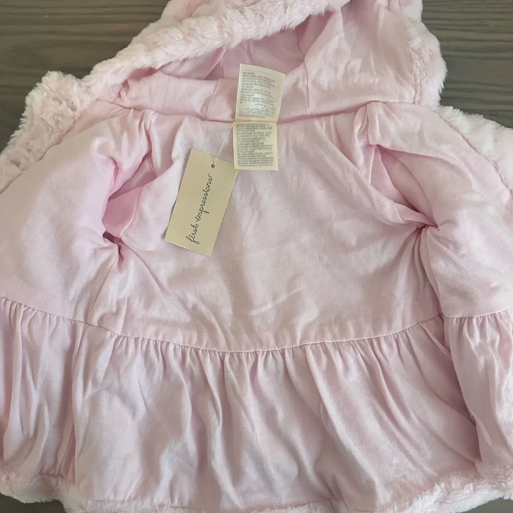 FIRST IMPRESSIONS BAY GIRL EMBOSSED HEART FAUX-FUR HOODED COAT